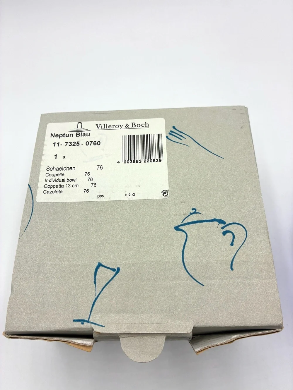 Villeroy & Boch Neptun Blau Cobalt Blue Scalloped Glass Bowl w Box